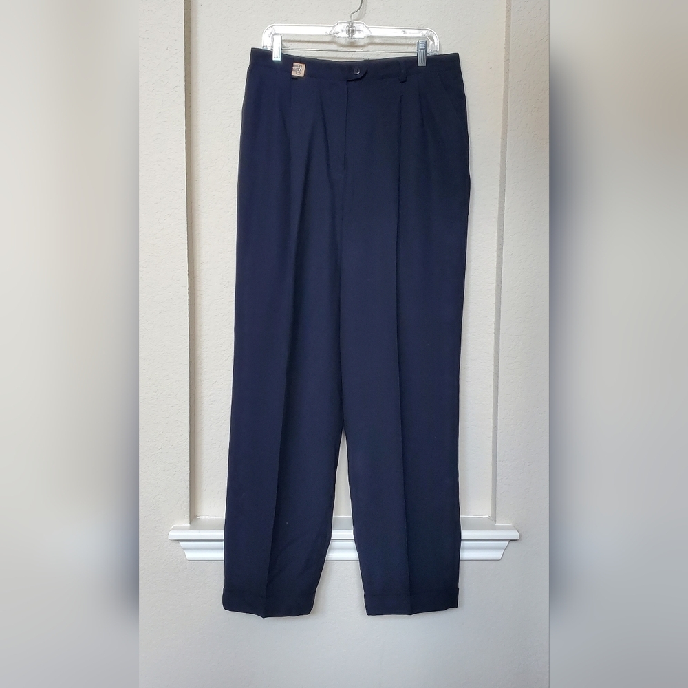 Ralph Lauren Navy Blue Pleated Cuff Trousers.  100% Wool.  Size 16